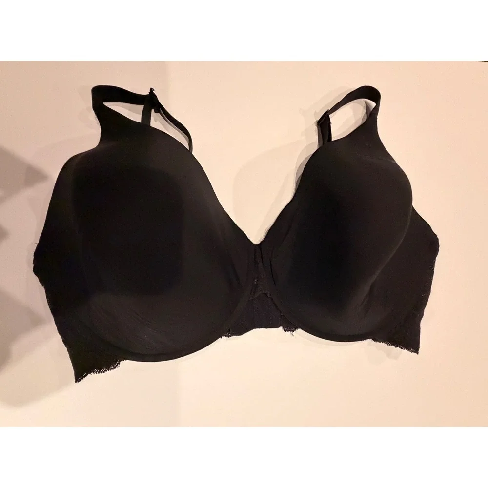 Natori Black Lace Trim Full Coverage Contour Bra 38H Underwire Adjustable Straps